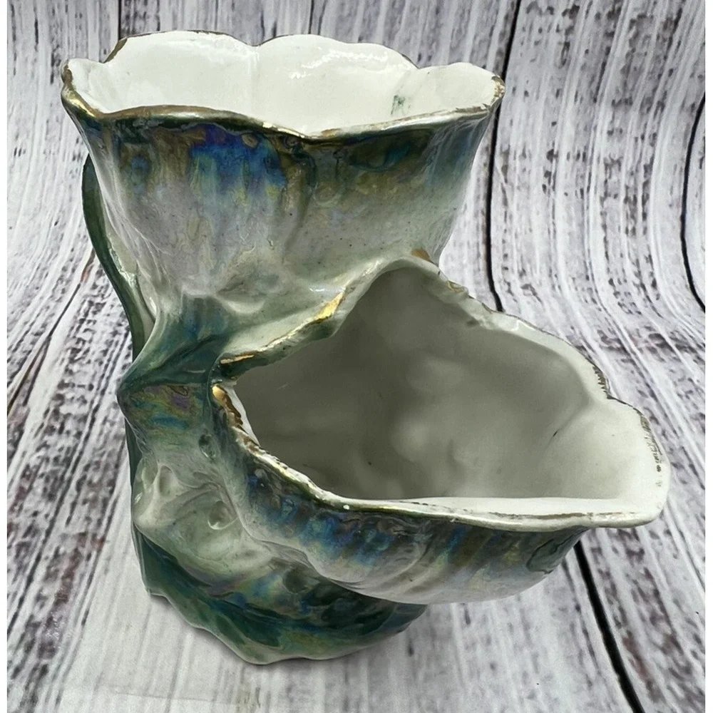 Antique German Porcelain Mustache Shaving Mug Luster Green Gold